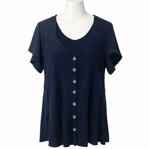Torrid Size 0 Midnight blue Button Front Peplum Top Short Sleeve